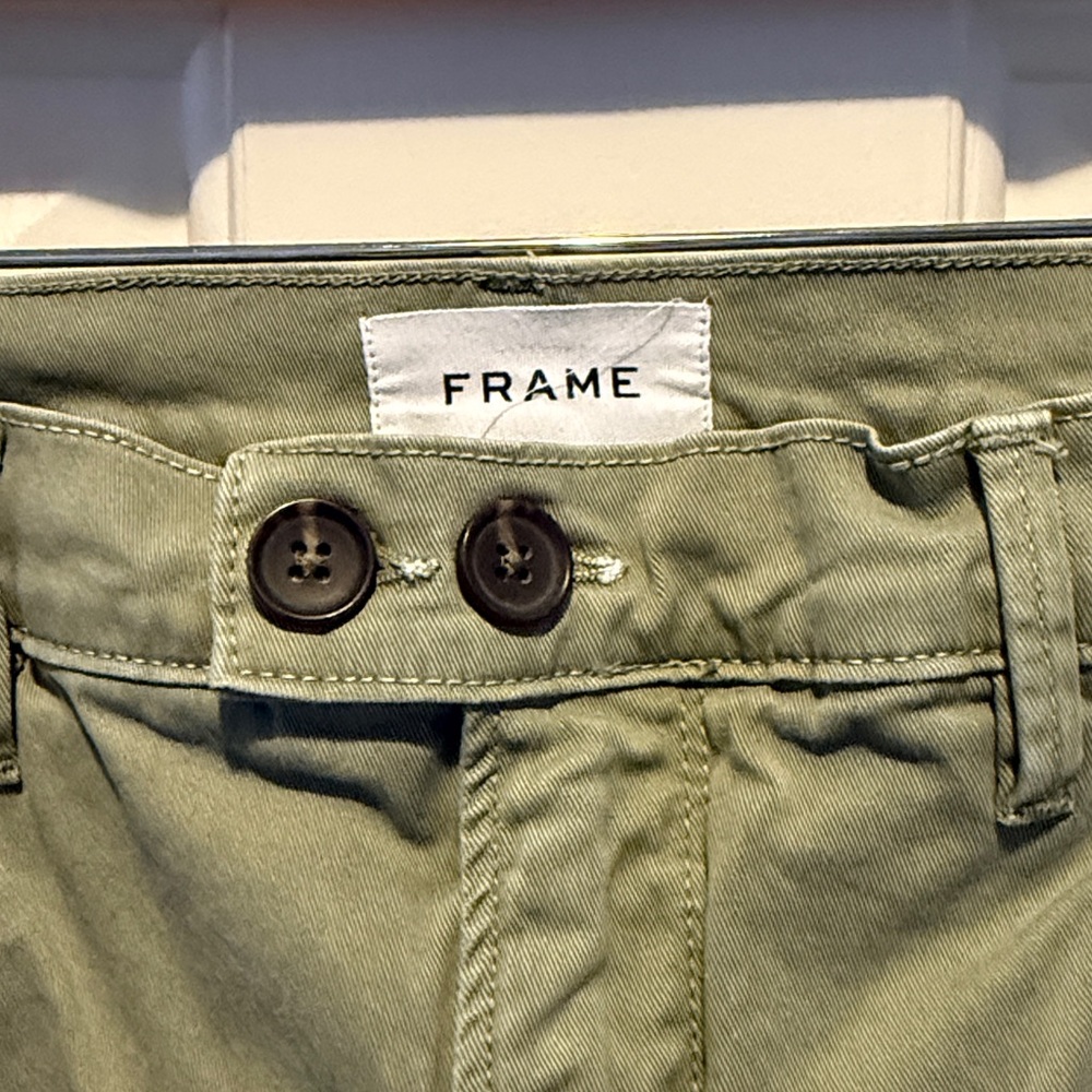 Frame Denim Khaki Green Pants with Coral and White Ribbon Accents - Picture 2 of 10